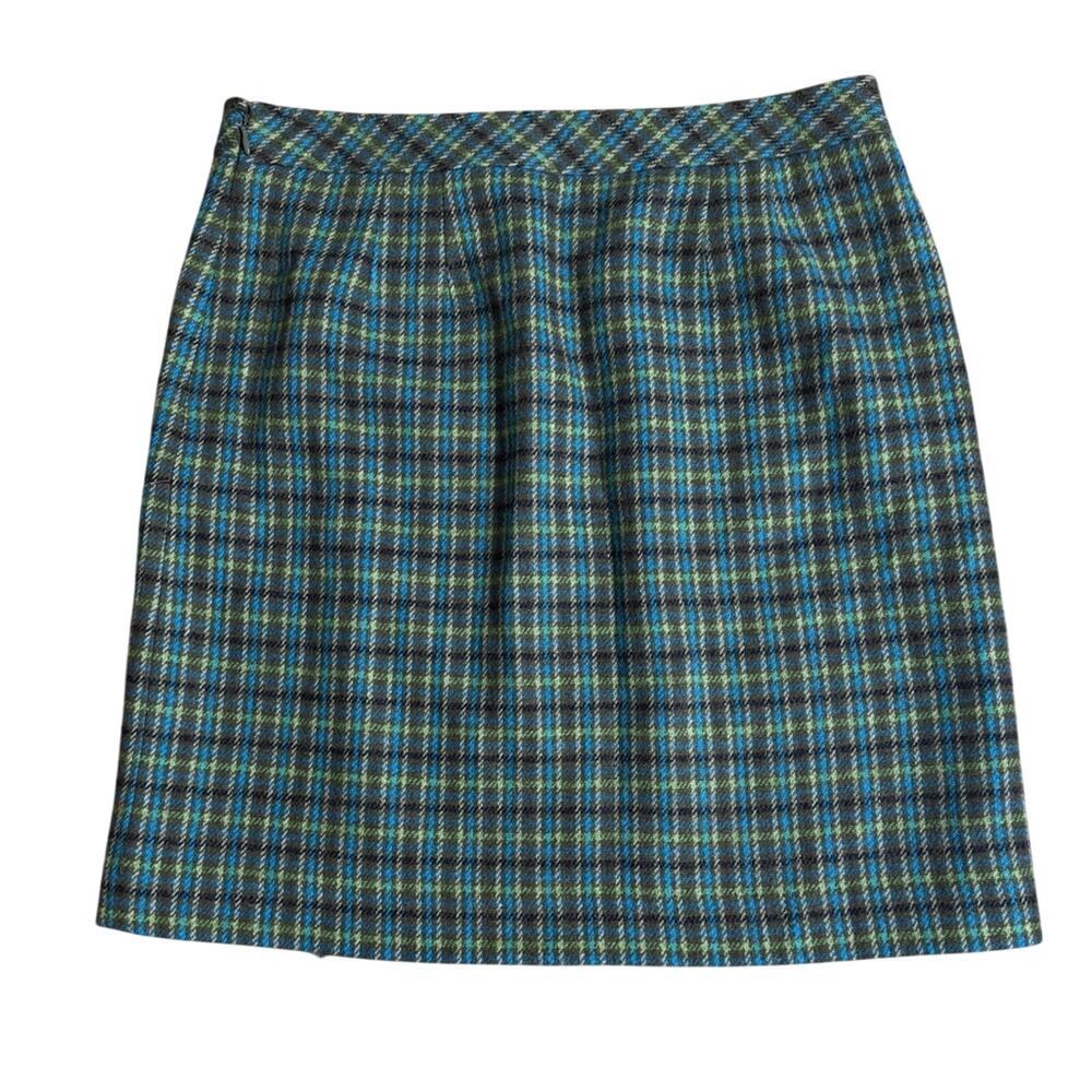 Talbots A-Line Plaid Fringe Wrap Skirt Green Blue Size 8 - Picture 4 of 9